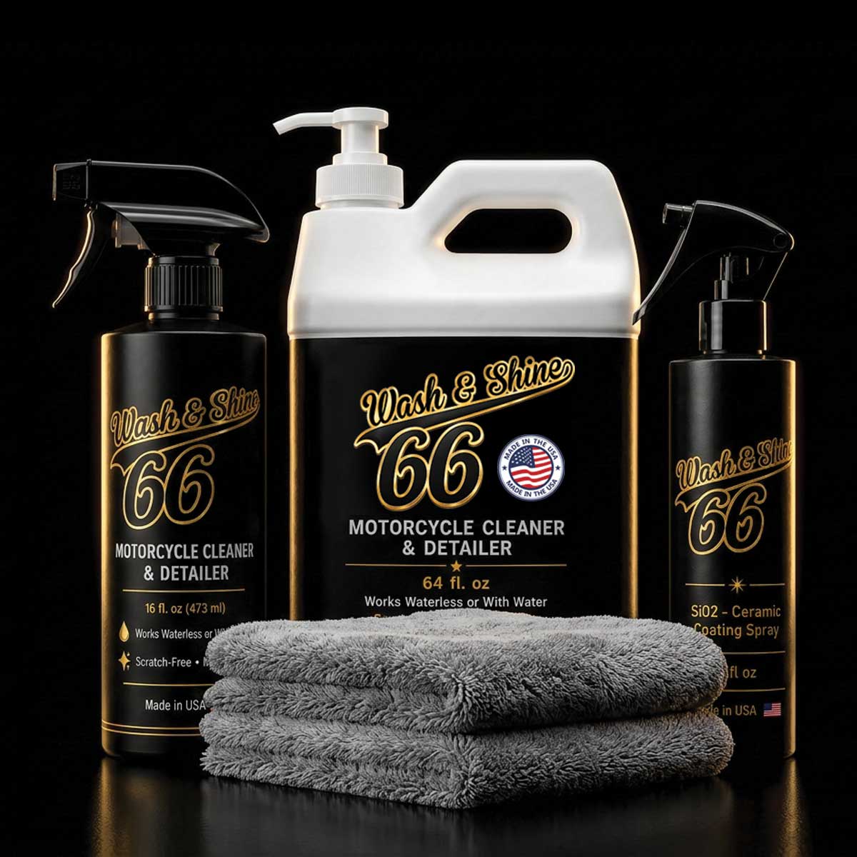 Wash&Shine 66 Pro System complete kit — spray bottle, refill jug, NanoGloss Shield ceramic and microfiber towels